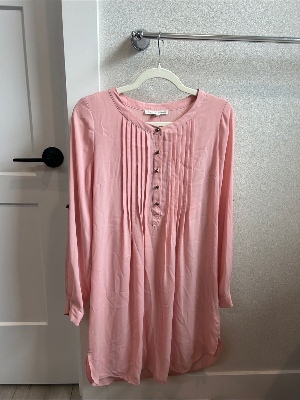 Daniel Rainn Soft Pink Pleated Henley Midi Dress
